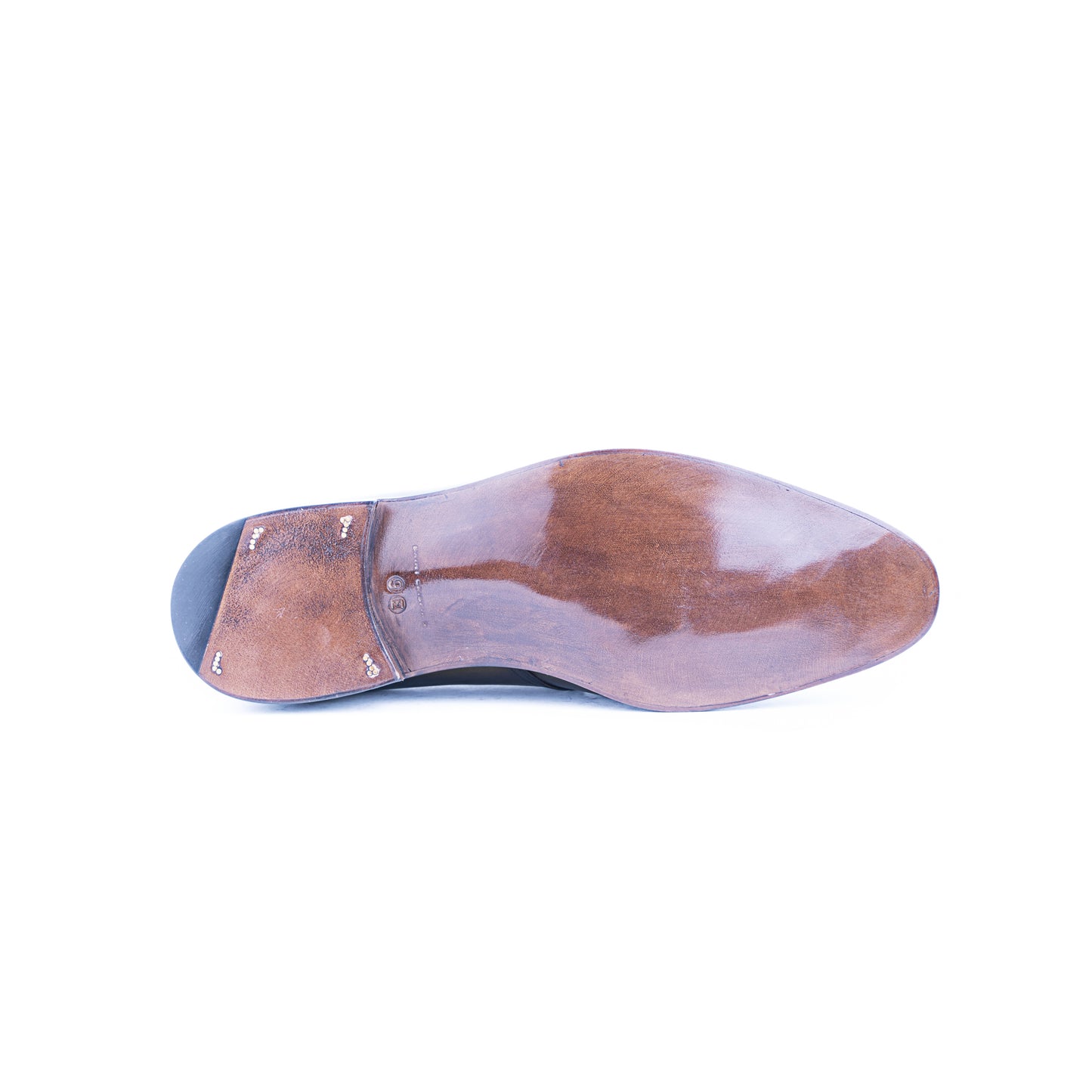 Three eyelet Derby with brogued apron in antique olive green crust calf leather