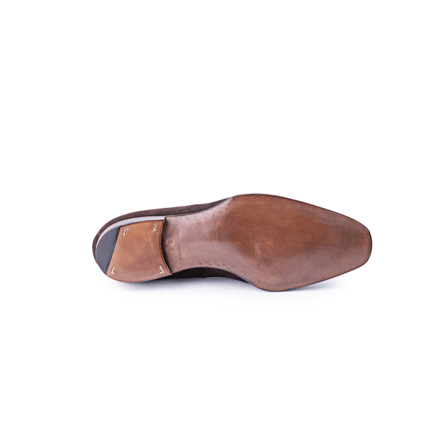 Tassel loafer with hand stitched apron in dark brown Hunting suede leather