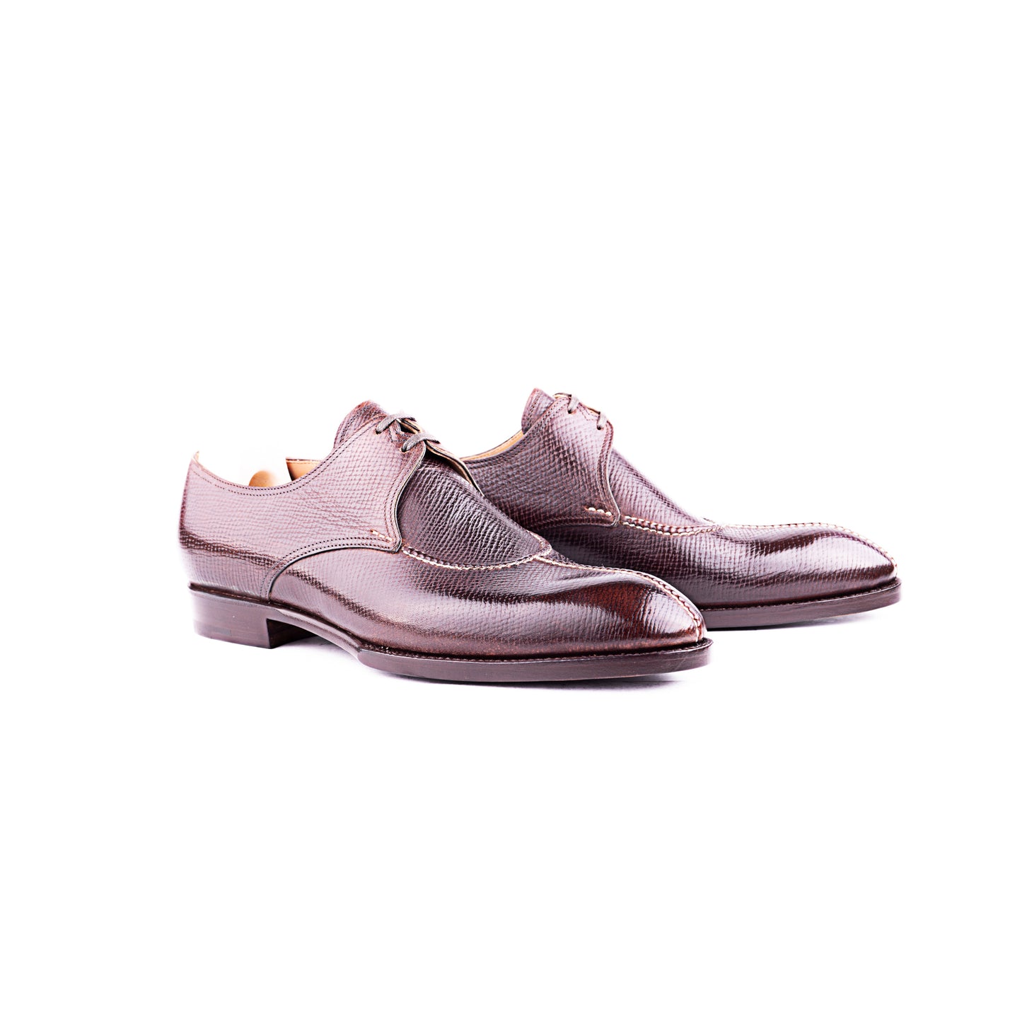 Two eyelets French Norwegian Derby in dark brown Russian calf leather