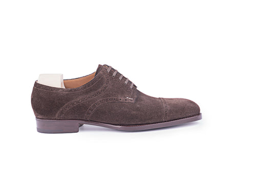 Half brogueSaddle Derby in dark brown suede leather