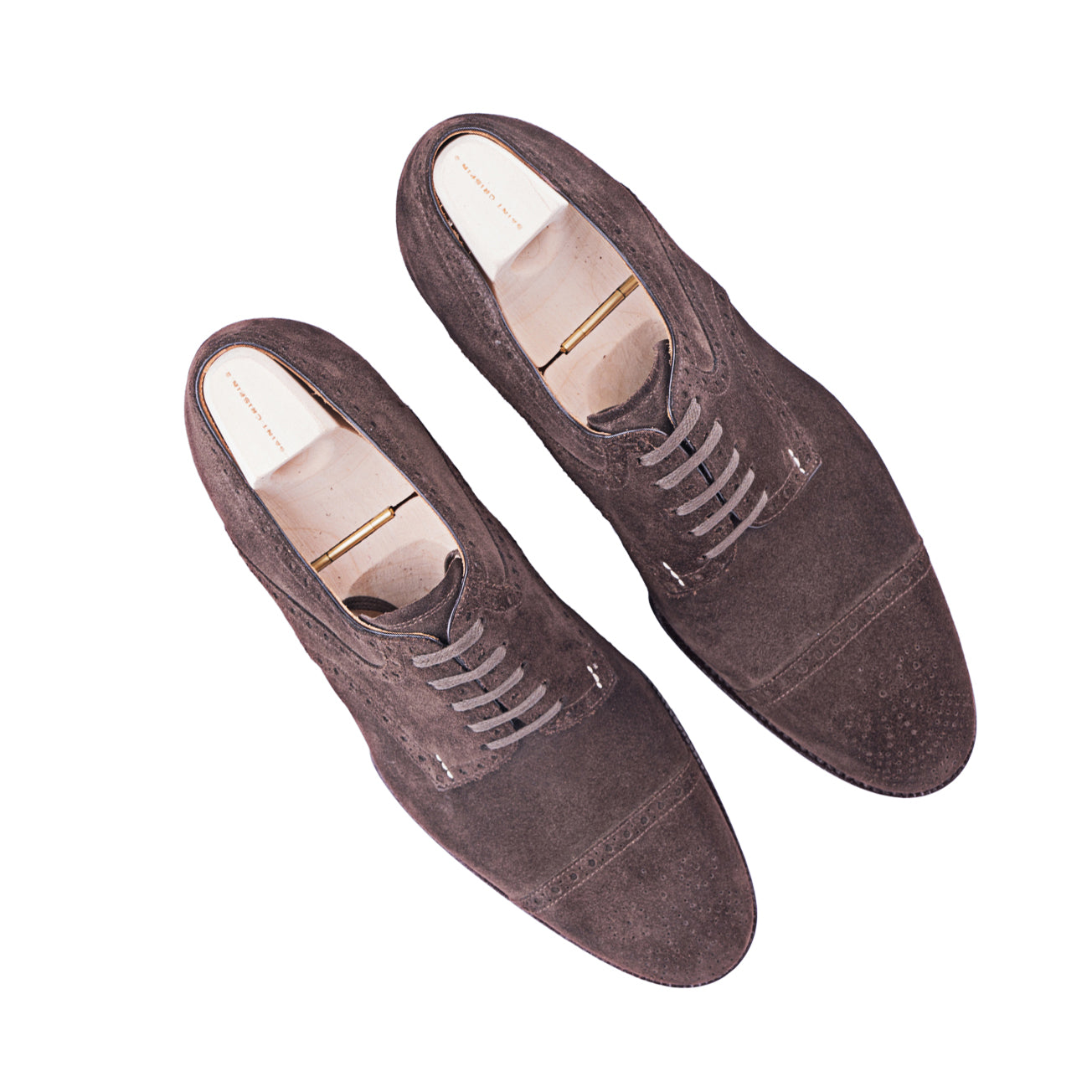 Half brogueSaddle Derby in dark brown suede leather