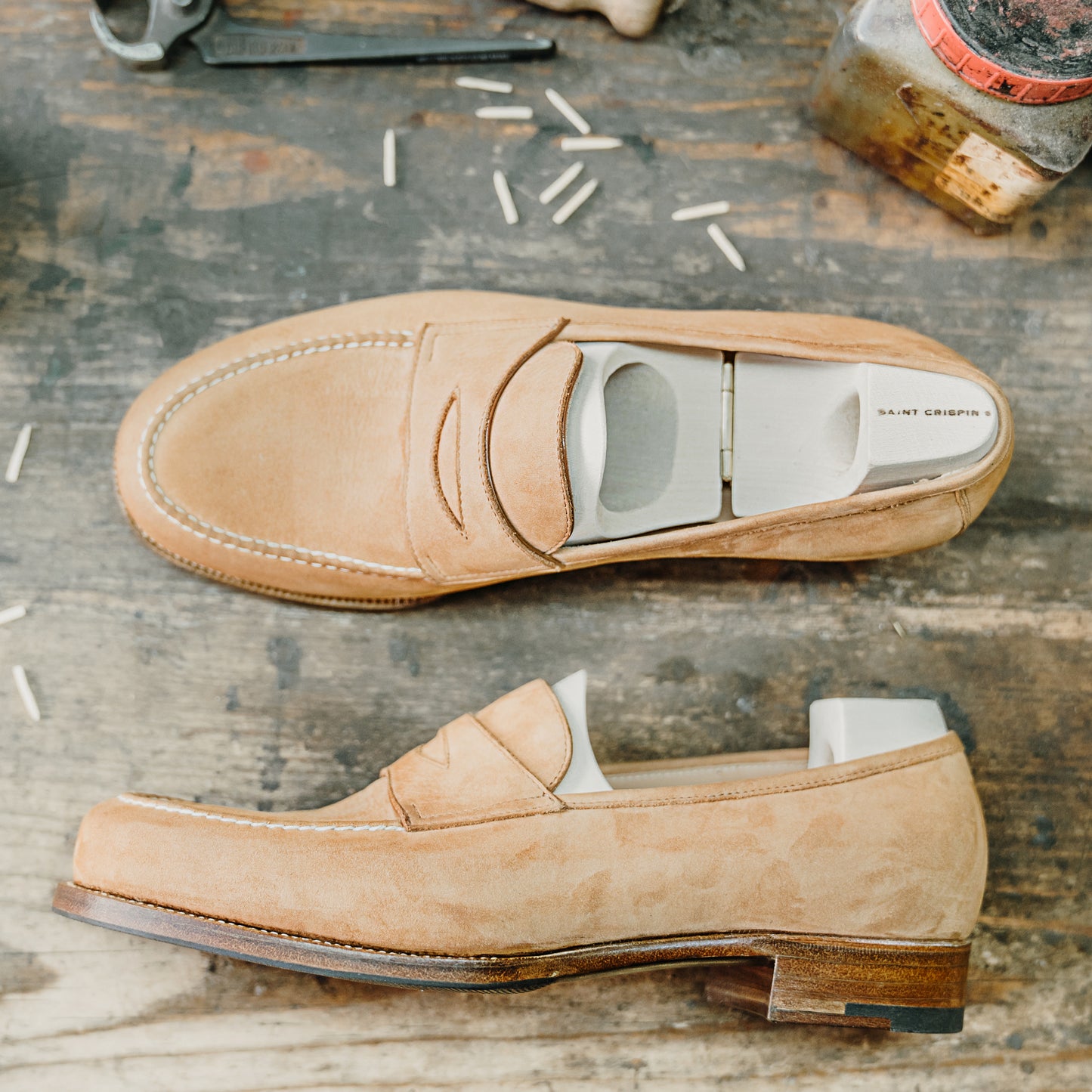 American Penny Loafer with hand stitched apron on Dock last