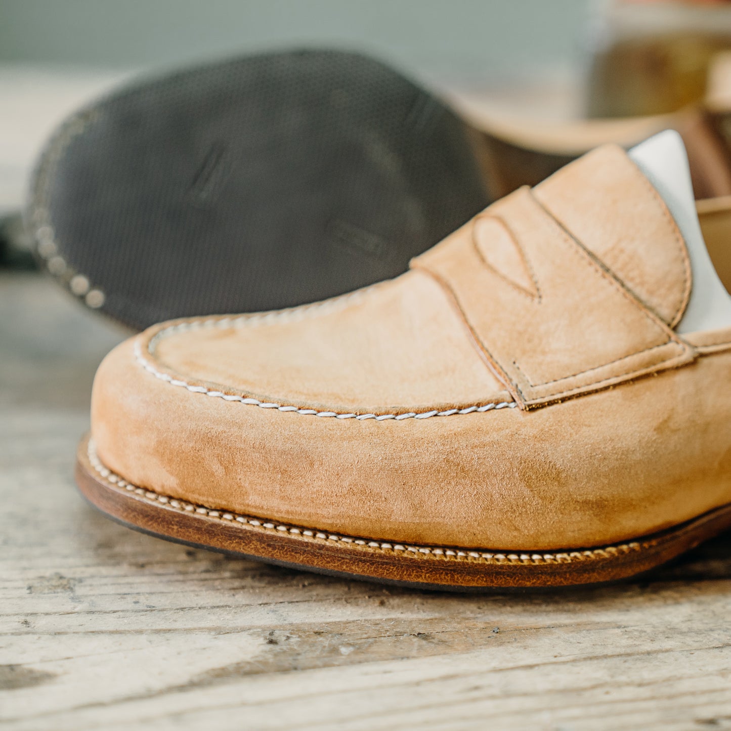 American Penny Loafer with hand stitched apron on Dock last