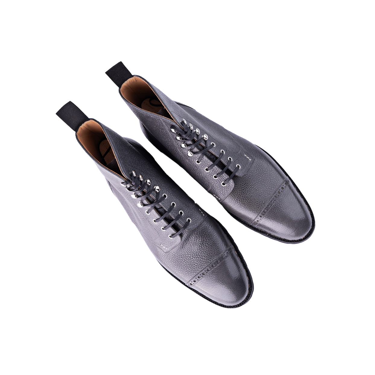 Derby ankle boots with brogued toe cap in grey Scotch grain