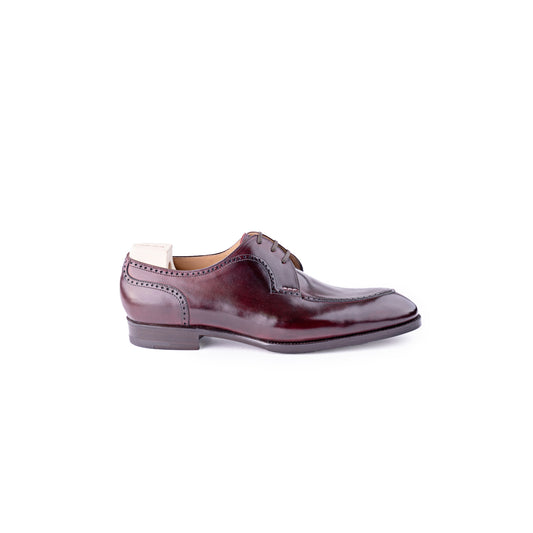 Elegant swan neck Derby in midnight Burgundy aniline calf leather