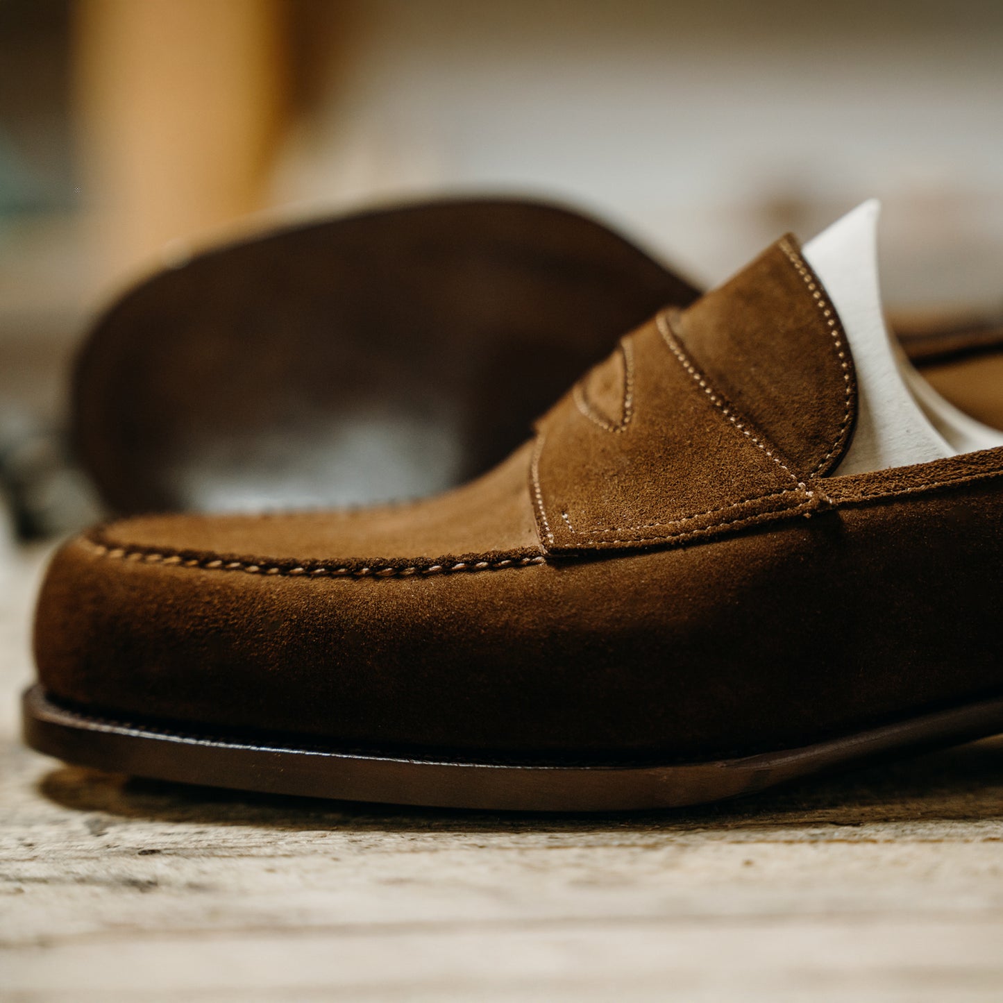 American Penny Loafer with hand stitched apron on Dock last