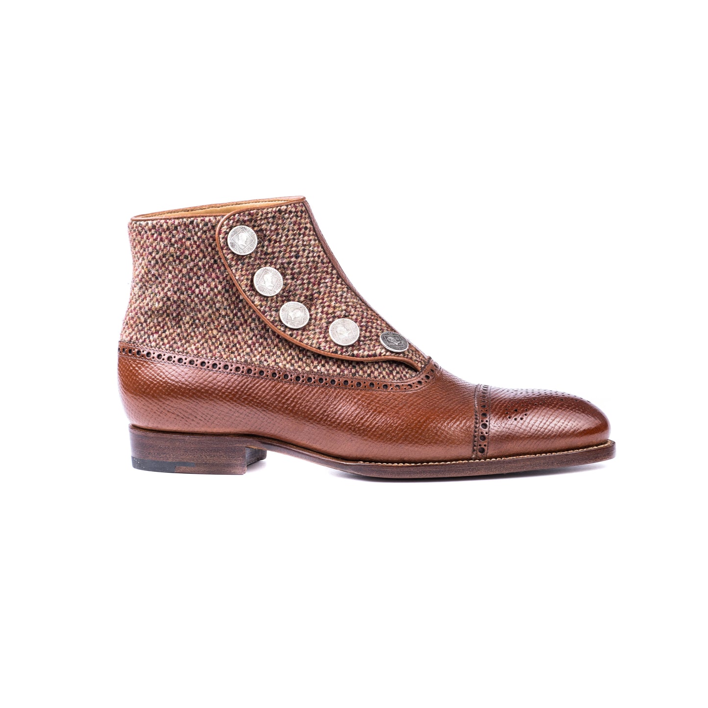 Button boots with hand-stained patina