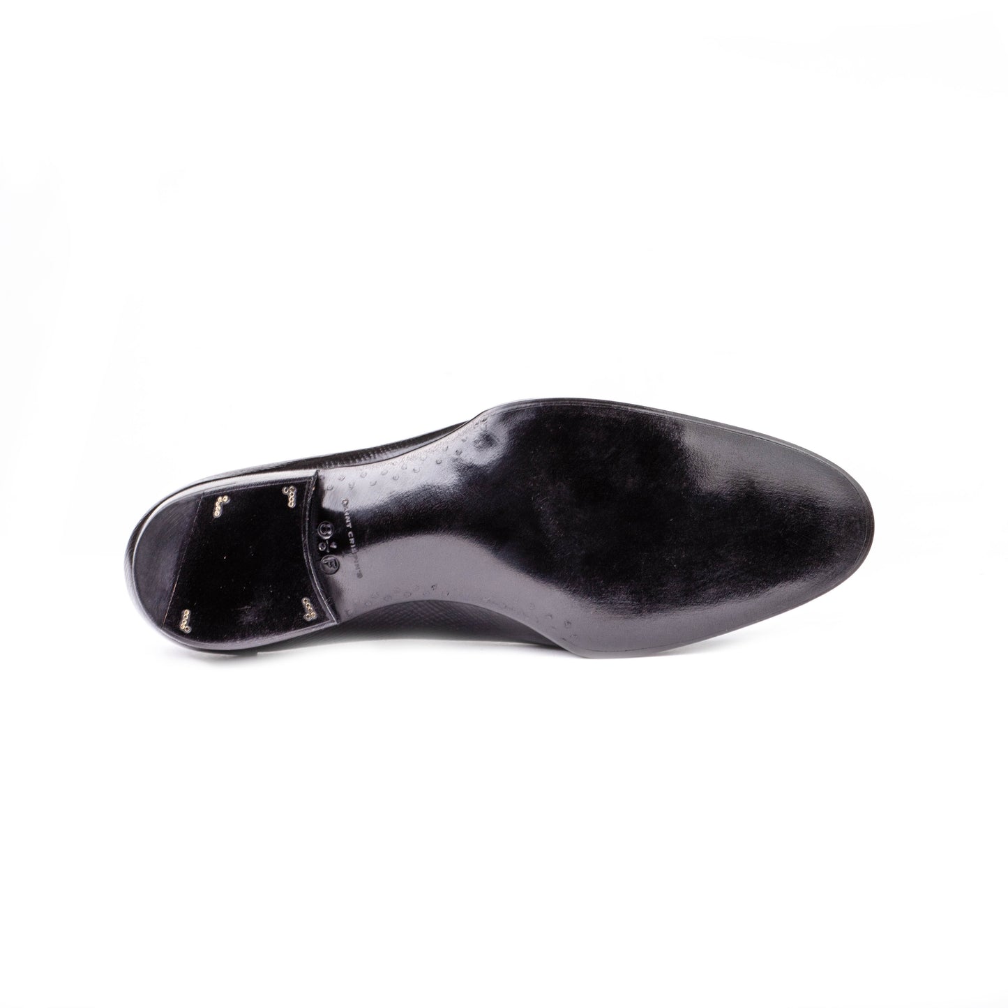 Five eyelet split toe Derby with hand-stitched apron in black Russian calf leather