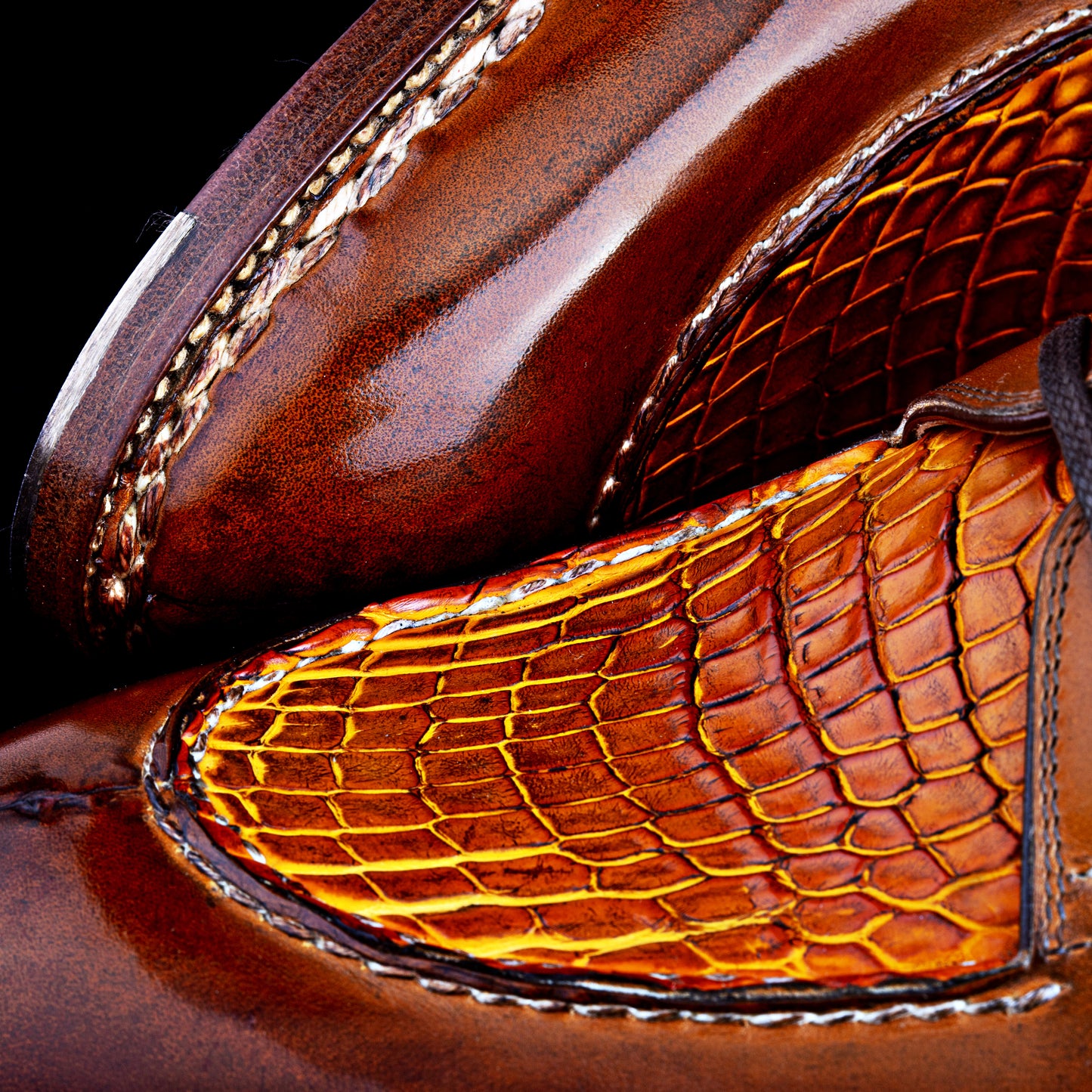 Five eyelet split toe Derby Spectator with Croc apron