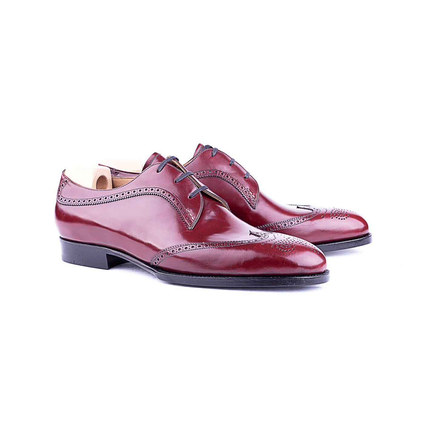 Three eyelet swan neck Derby in burgundy calf leather