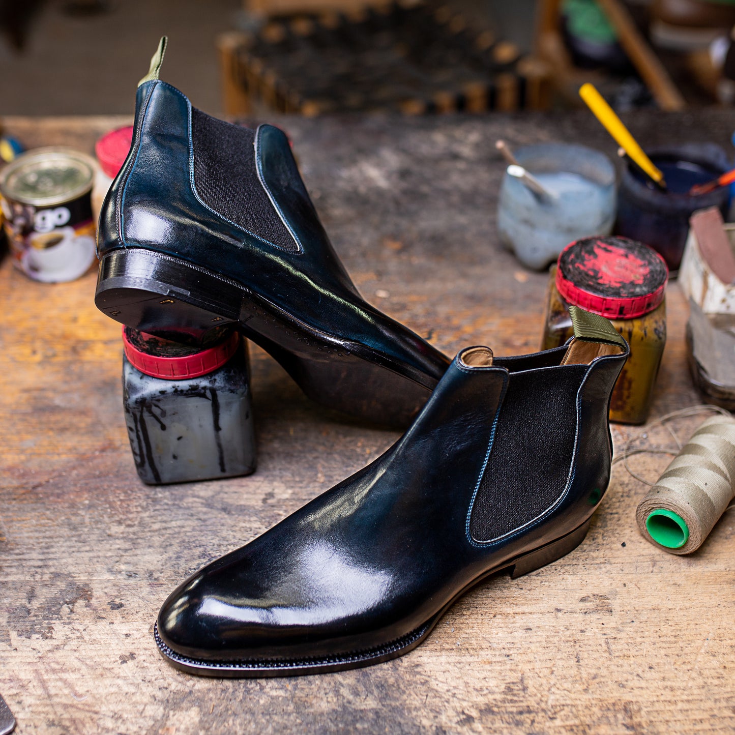 Midnight blue Chelsea boots on Riva last