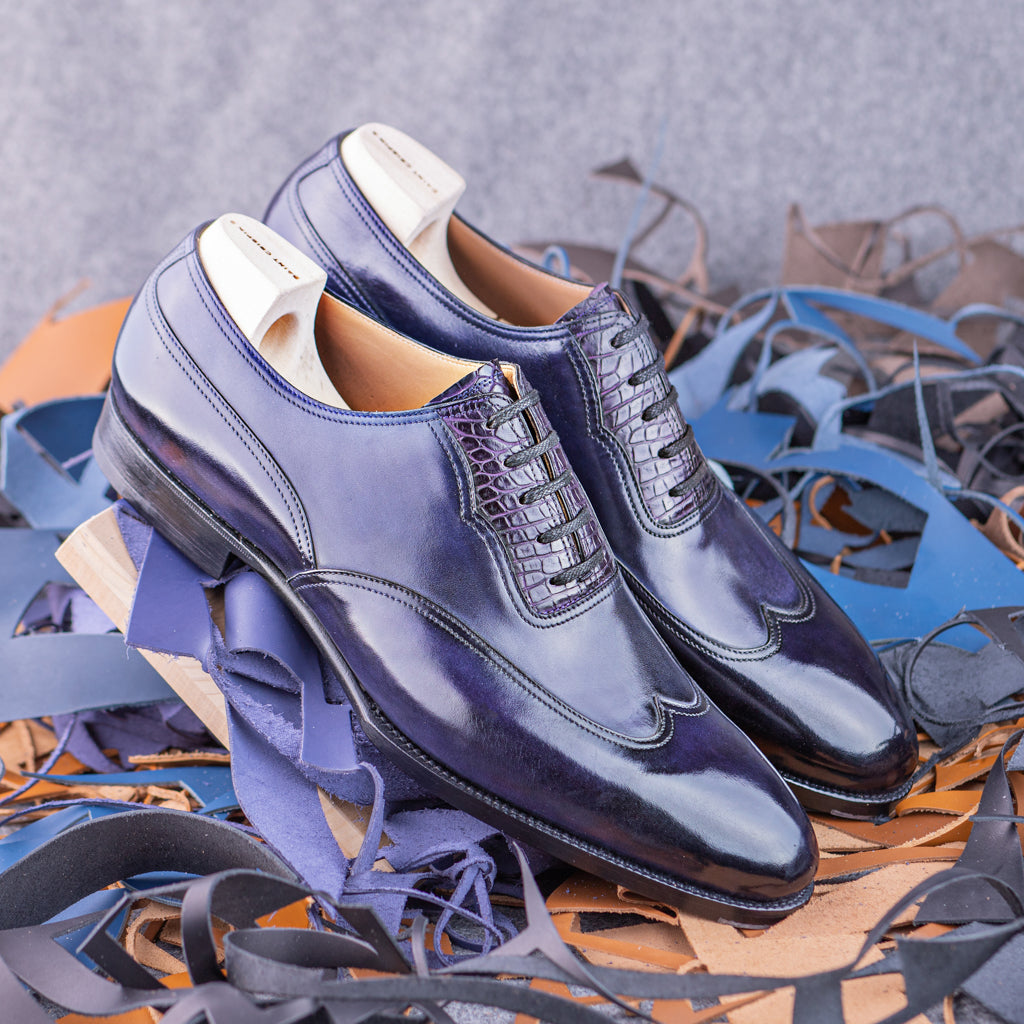 Long wing Oxford with alligator adelaide in purple croc calf combo