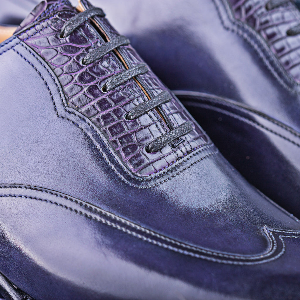 Long wing Oxford with alligator adelaide in purple croc calf combo