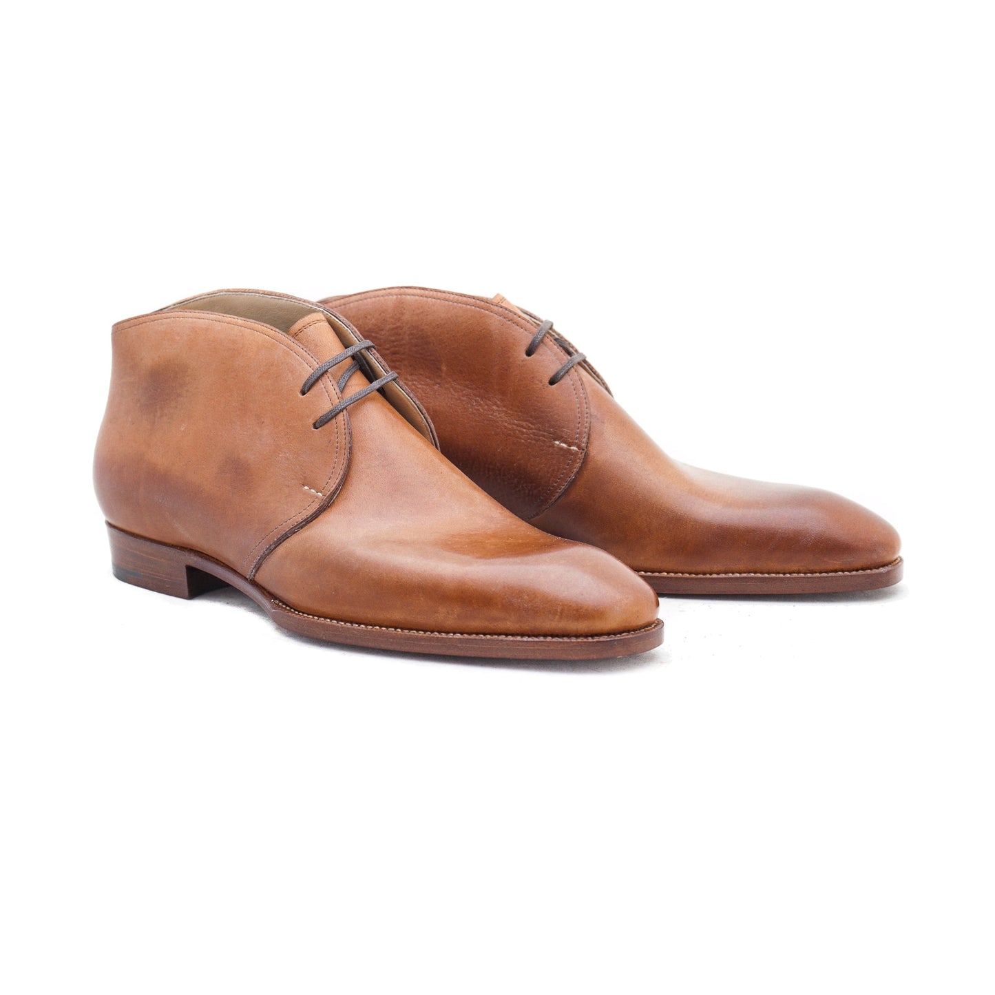 Chukka Boots, curved topline, mid brown, bovine leather