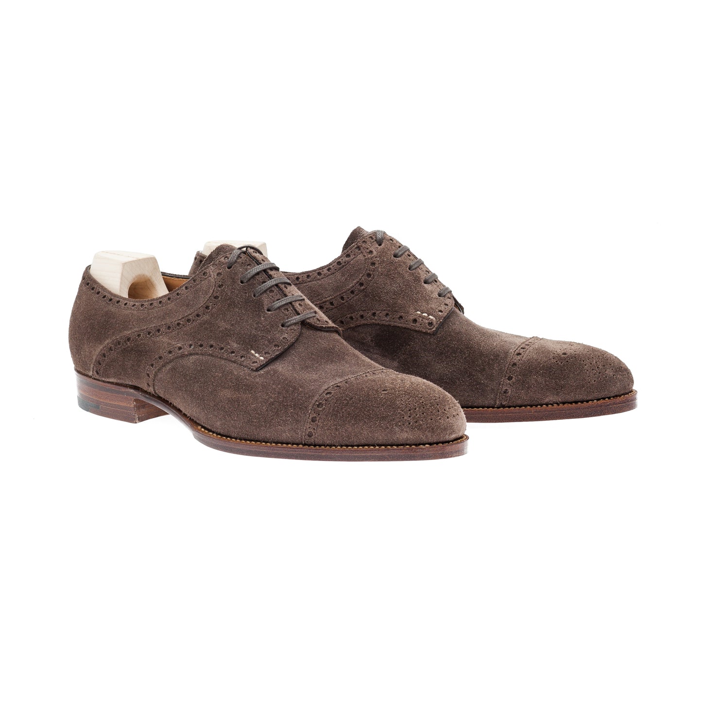 Half brogue Saddle Derby in Milkchocolate suede leather