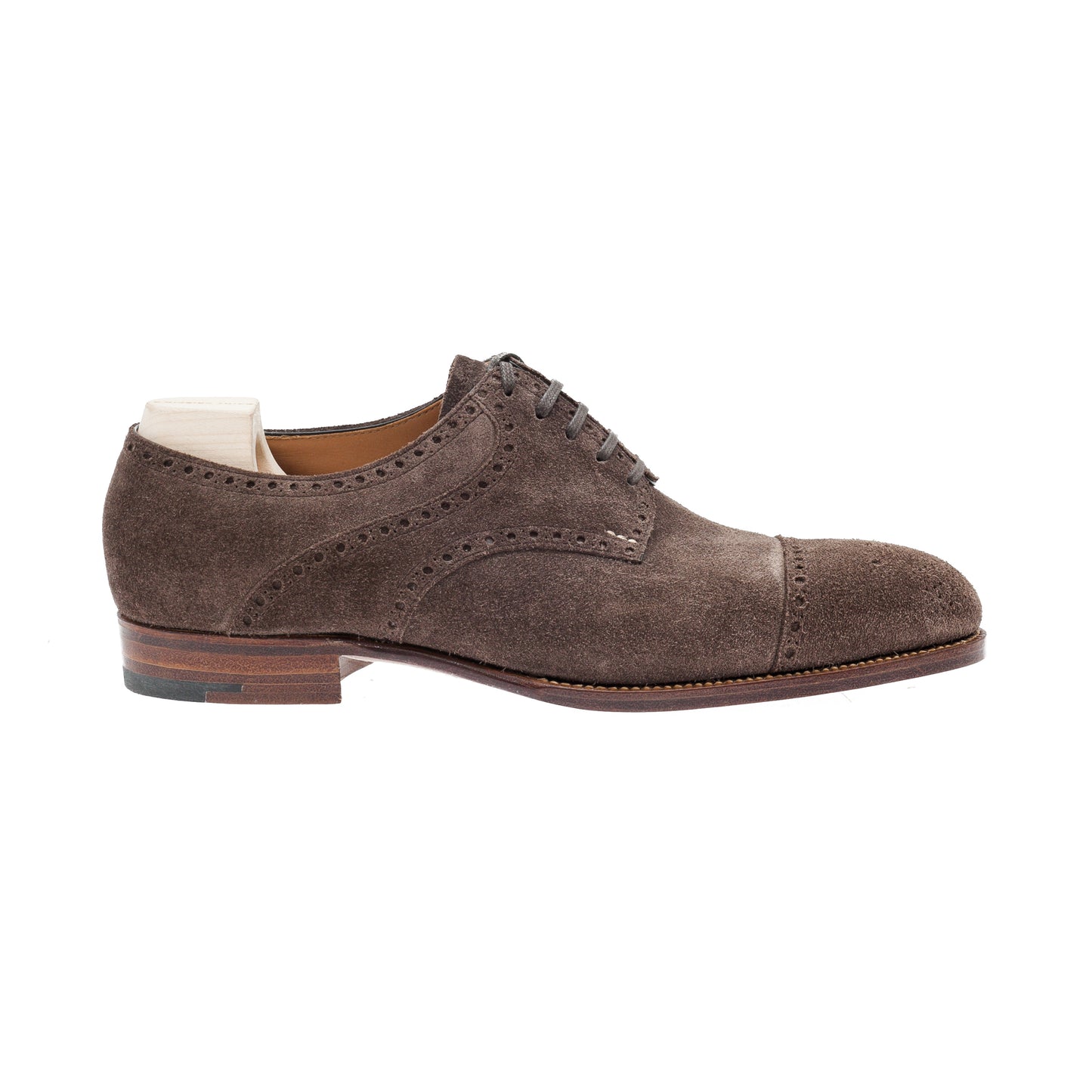 Half brogue Saddle Derby in Milkchocolate suede leather