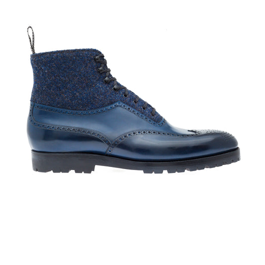 Oxford boot with brogueing in tweed combination
