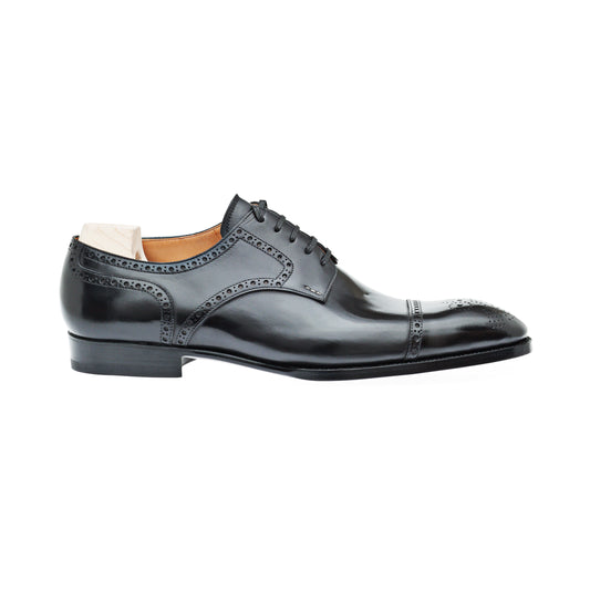 Half brogue Saddle Derby in black Crust calf leather