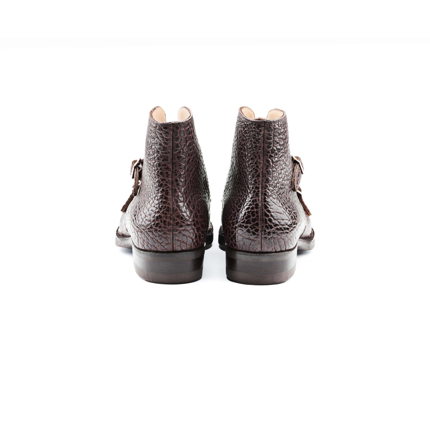 Double buckle Monk boots in dark brown Bison leather