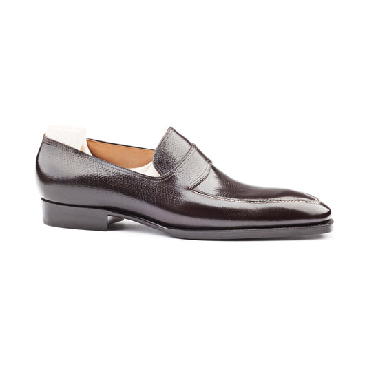Norwegian Loafer with hand-stitched apron in dark brown Inca calf