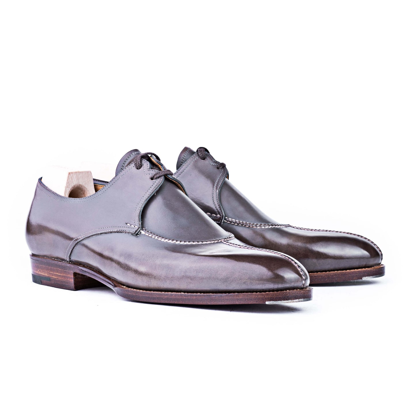 Two eyelet French Norwegian Derby in grey Crust calf leather
