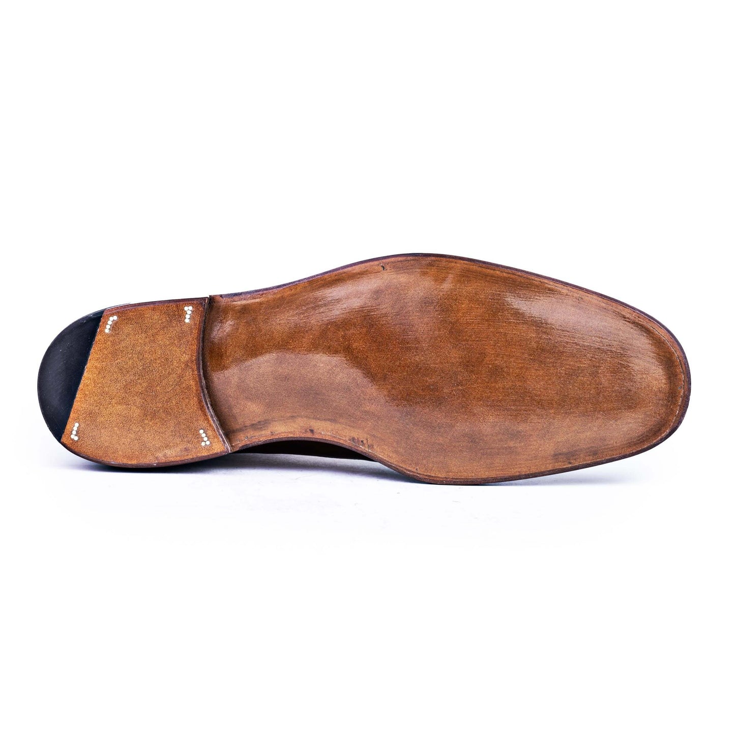 High Cut Derby Boots with straight toe cap in a mid brown calf-grain combo