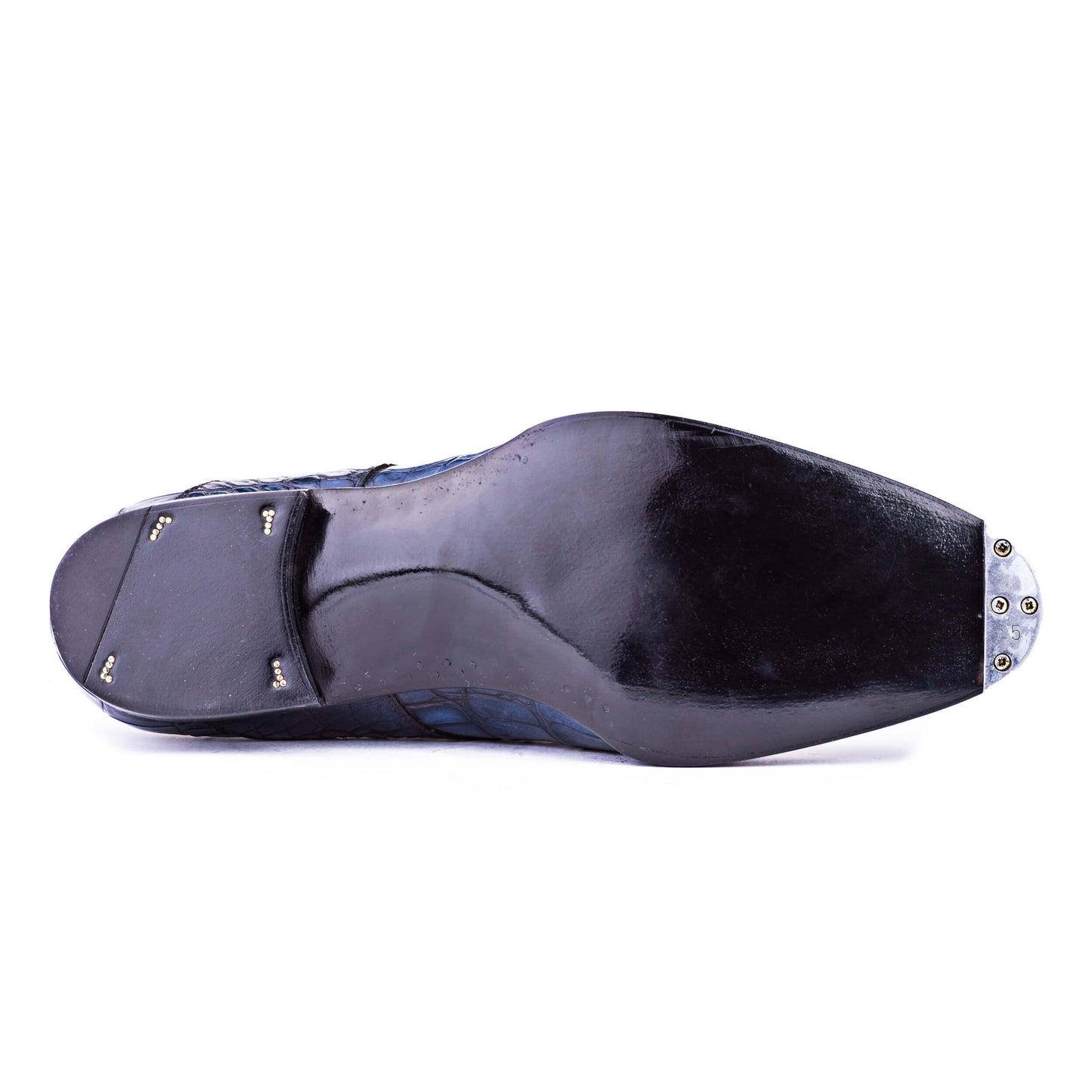 Double buckle monk in Alligator, navy blue