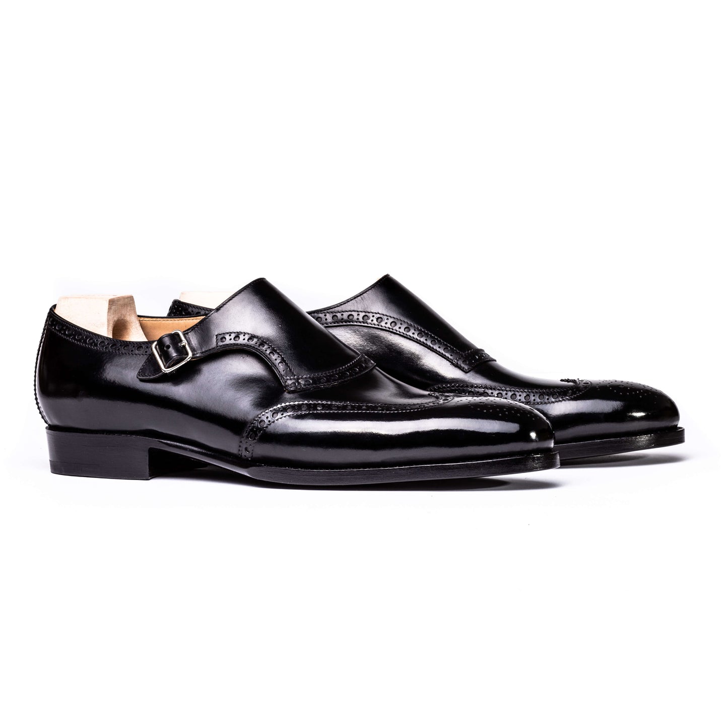 Long wing tip single buckle Monk with topline brogueing