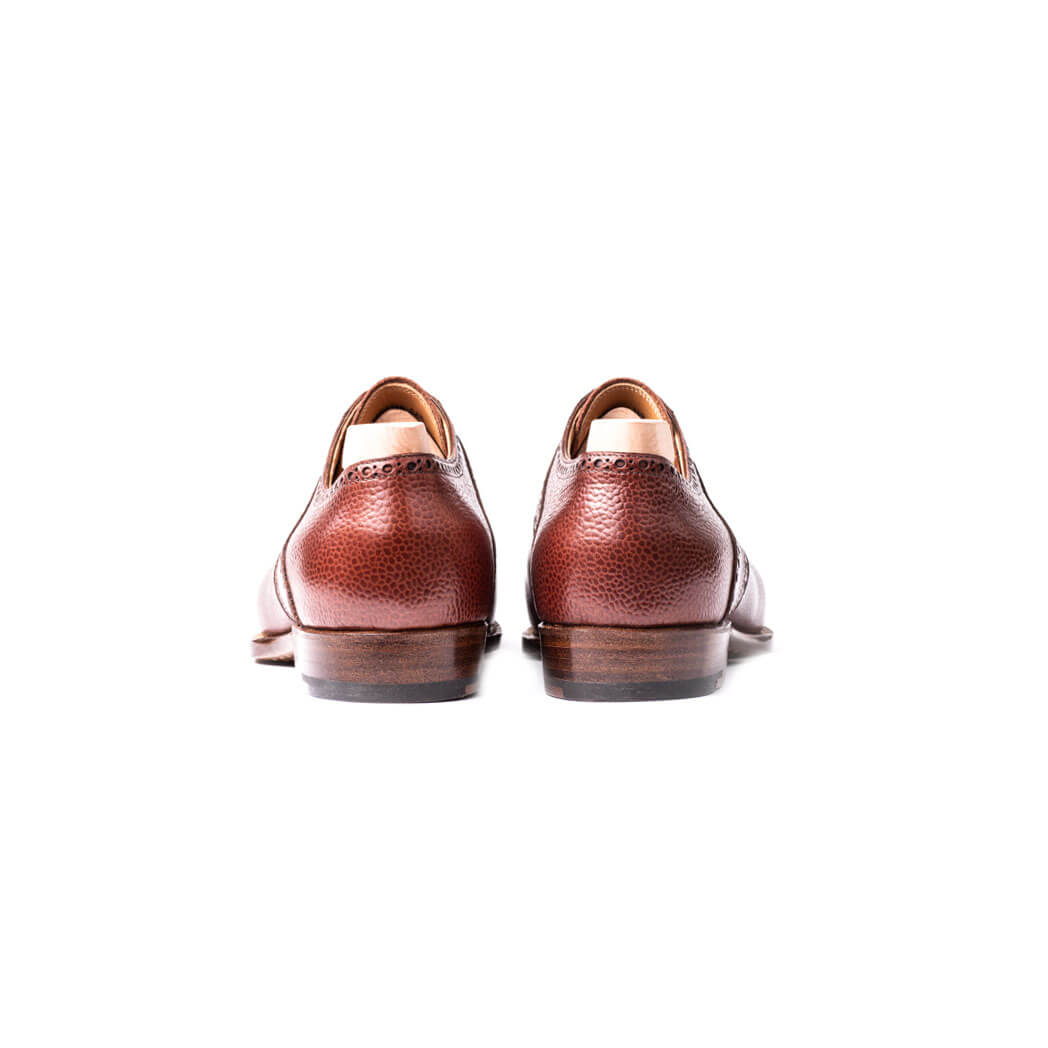 Half brogue Saddle Derby in mid brown Scotch grain leather