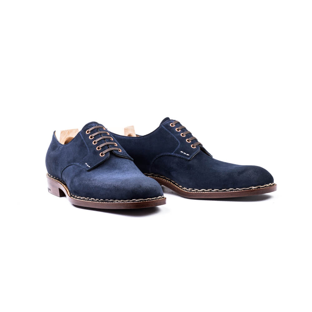 Five eyelet Derby in dark blue Janus Calf with copper eyelets