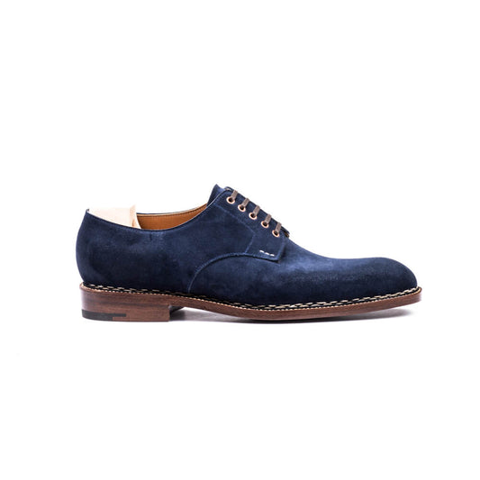 Five eyelet Derby in dark blue Janus Calf with copper eyelets
