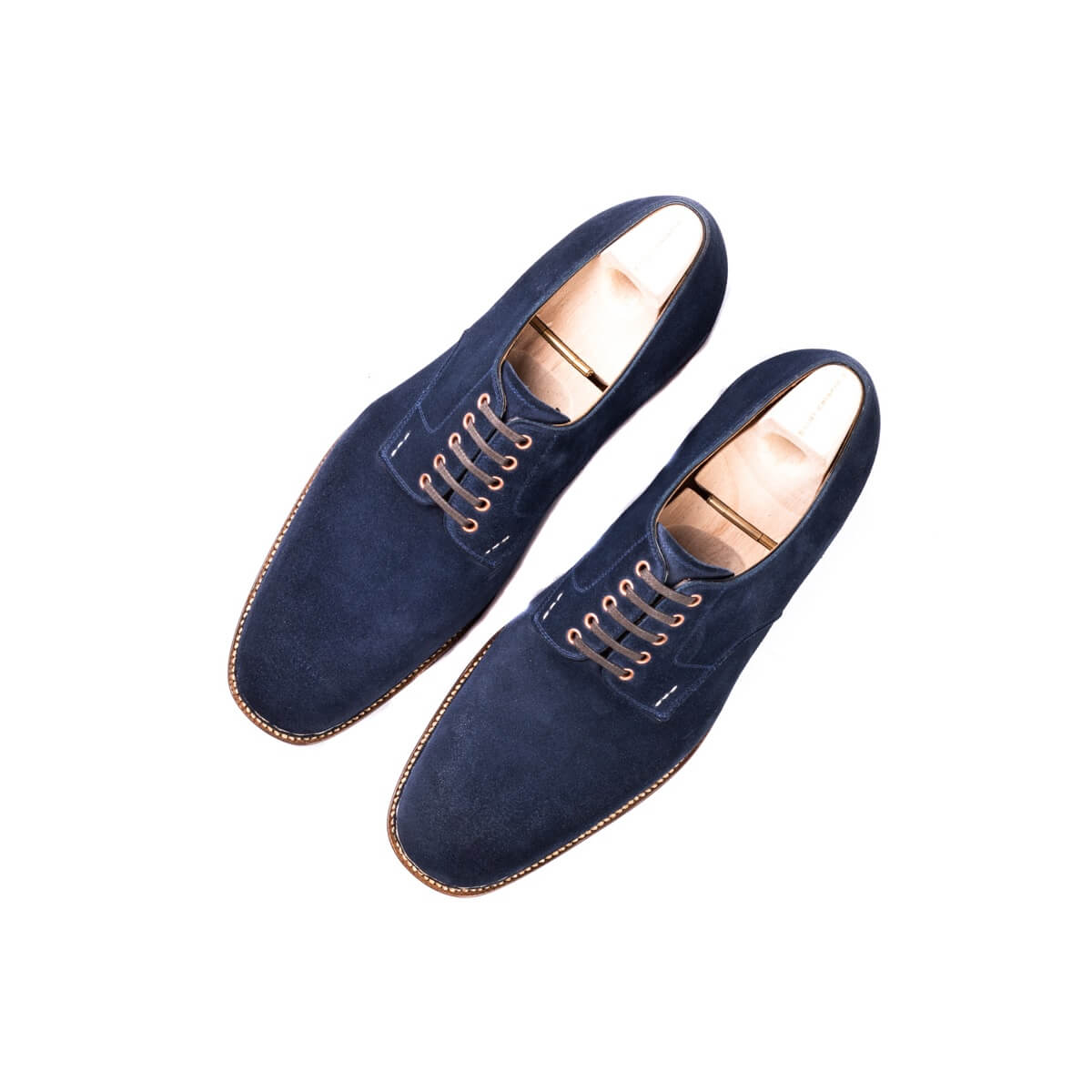 Five eyelet Derby in dark blue Janus Calf with copper eyelets