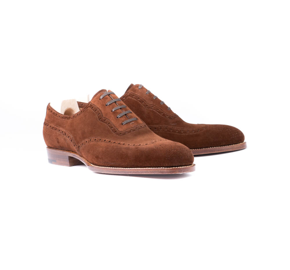 Long wing full brogued Oxford in Tabbaccho suede leathter