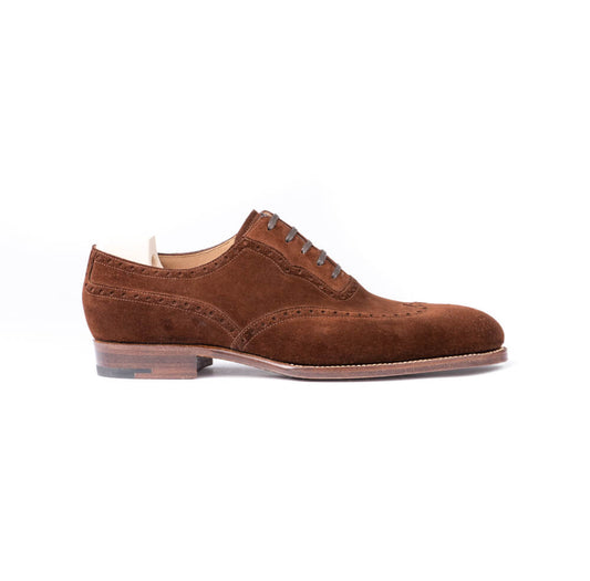 Long wing full brogued Oxford in Tabbaccho suede leathter