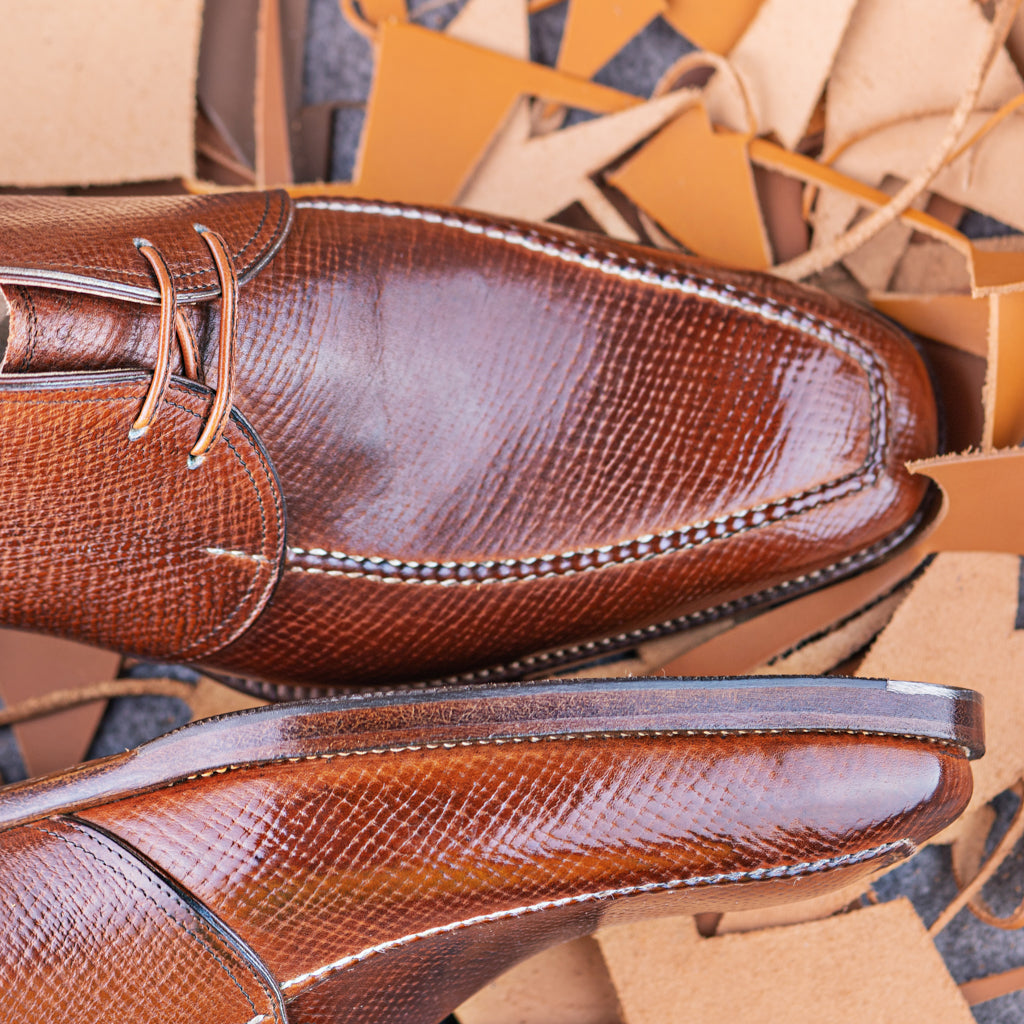 Chukka boots with handstitched Norwegian apron on Samurai last