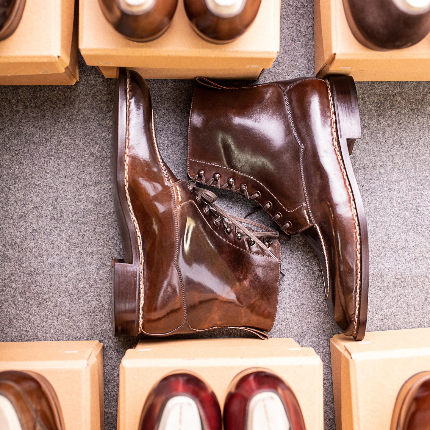 High cut Derby Boot, Norwegian sewn apron with middle tulip cut