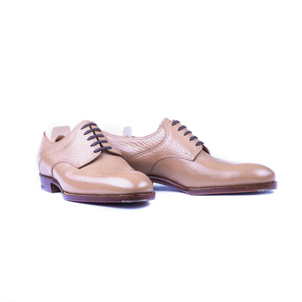 Saddle derby in beige brown shrunken calf with plain tip