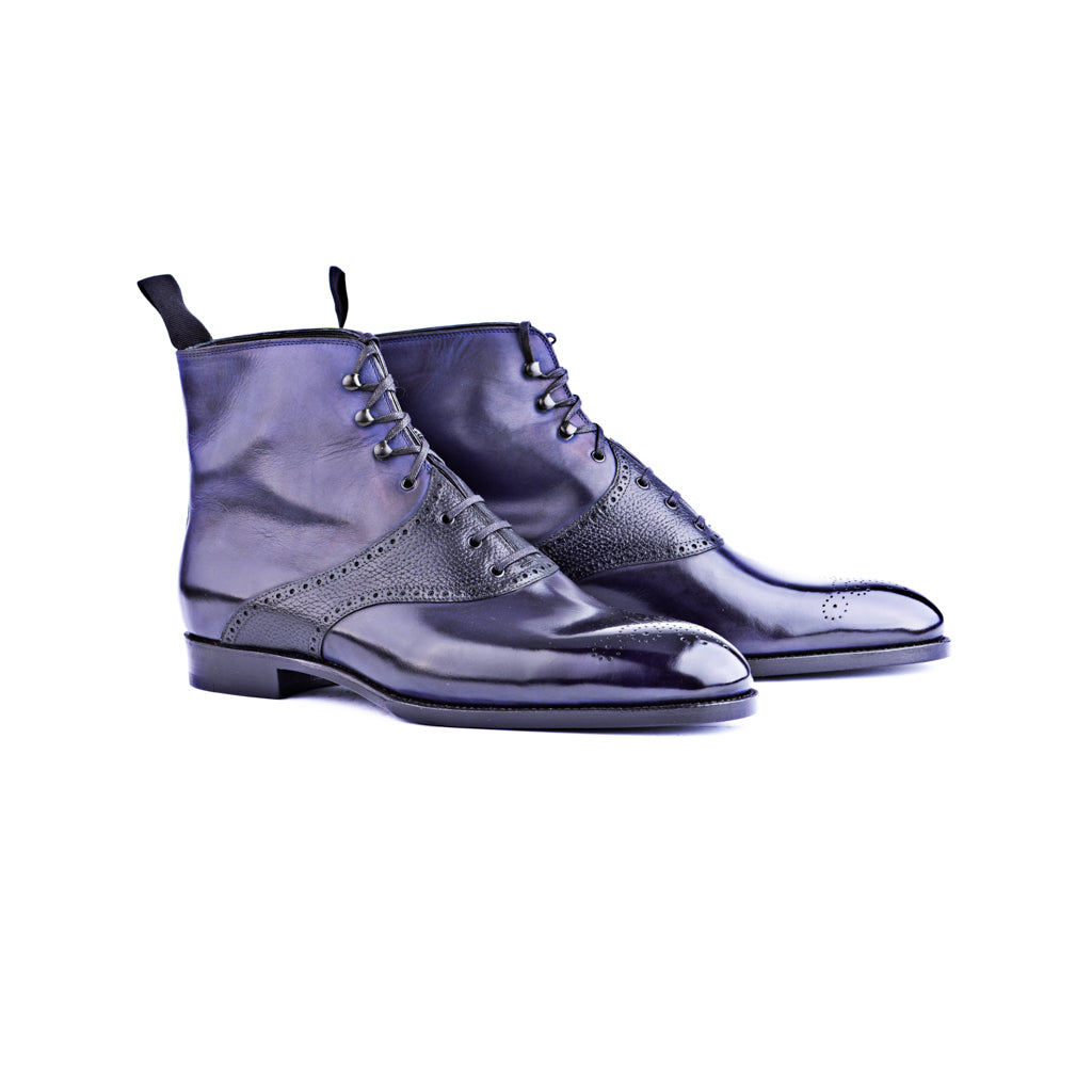 Oxford boots with saddle brogueing and medallion in midnight blue Saint Crispin's Oxford boots with saddle brogueing and medallion in midnight blue Saint Crispin's