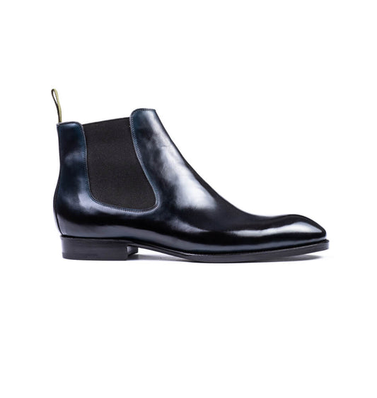 Midnight blue Chelsea boots on Riva last