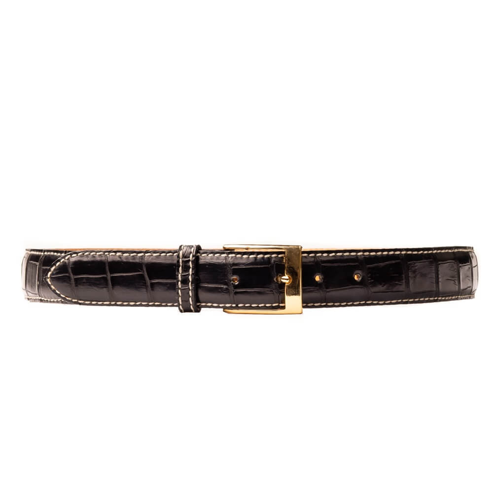 Espresso Dark Brown Crocodile Belt, with hand stitched edge