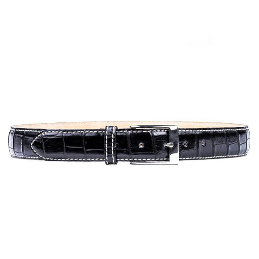 Black Crocodile Belt, with hand stitched edge