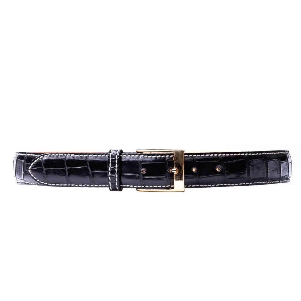 Black Crocodile Belt, with hand stitched edge