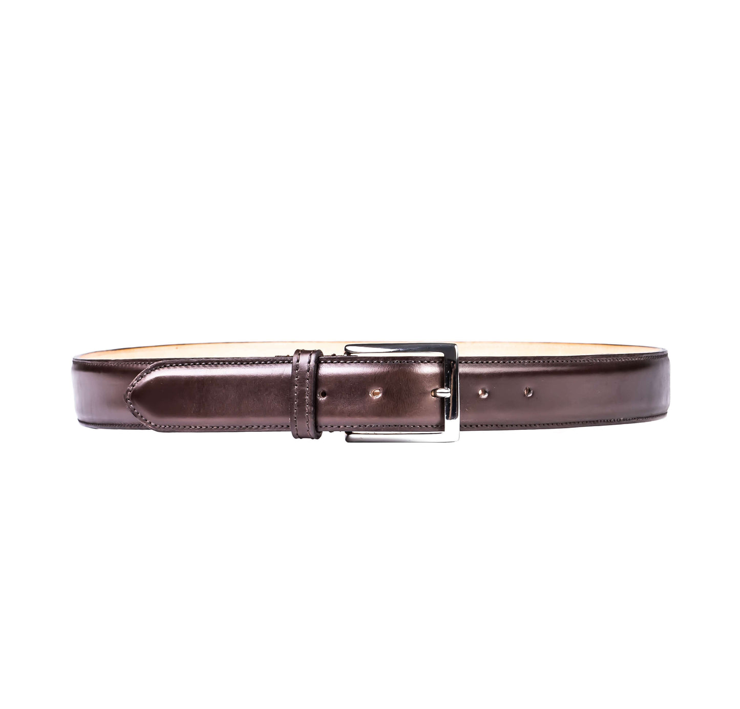 Espresso dark brown Crust Calf leather Belt, with machine stitched edge