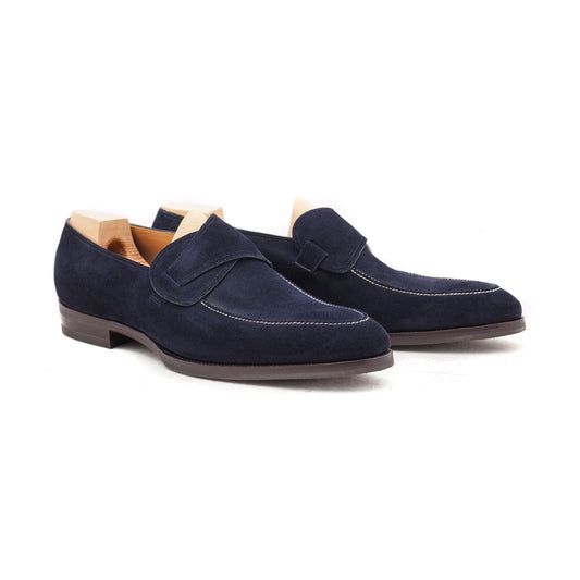 Butterfly loafer with short apron in blue suede
