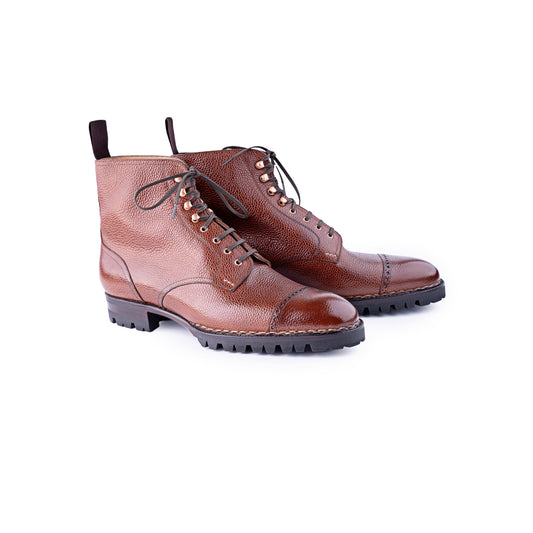 Derby ankle boots in cognac Scotch grain leather - 7F, 7.5F, 8F, 9F