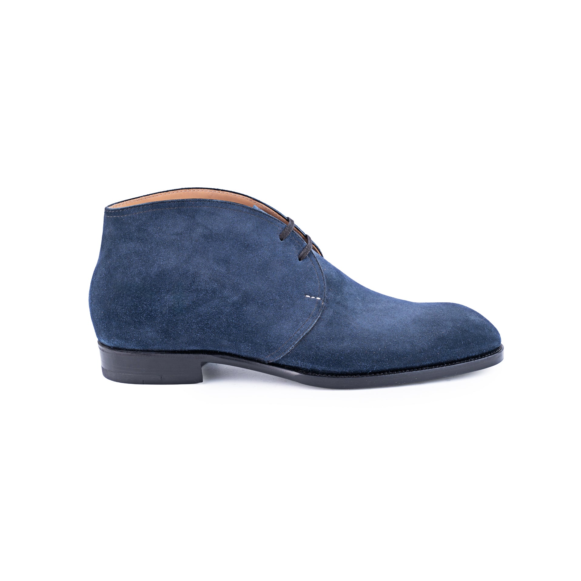 Chukka boots with two eyelets and curved topline in french blue suede – Saint Crispin's Chukka boots with two eyelets and curved topline in french blue suede – Saint Crispin's