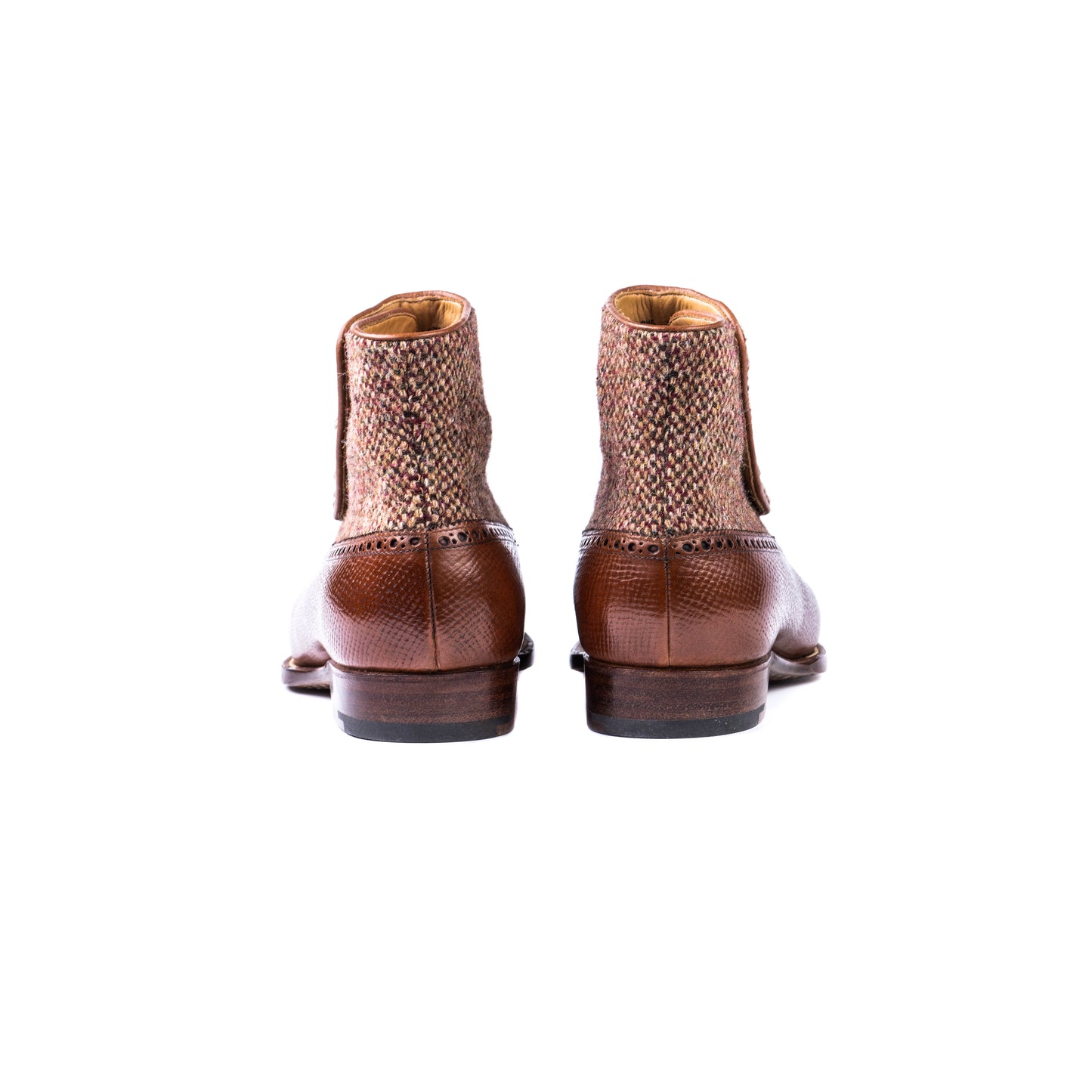 Button boots with hand-stained patina