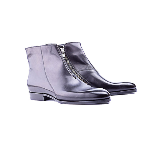Plain boot with zipper in black Crust calf leather, 4 cm higher