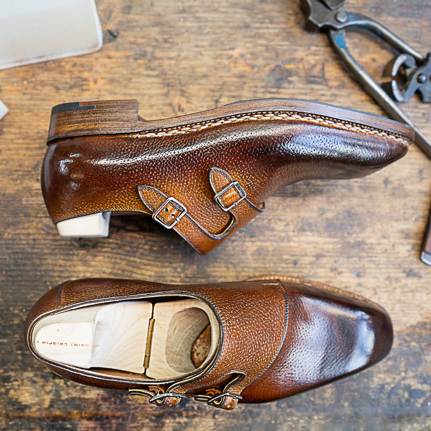 Special double buckle Monk with paralell straps, patinated- 8F