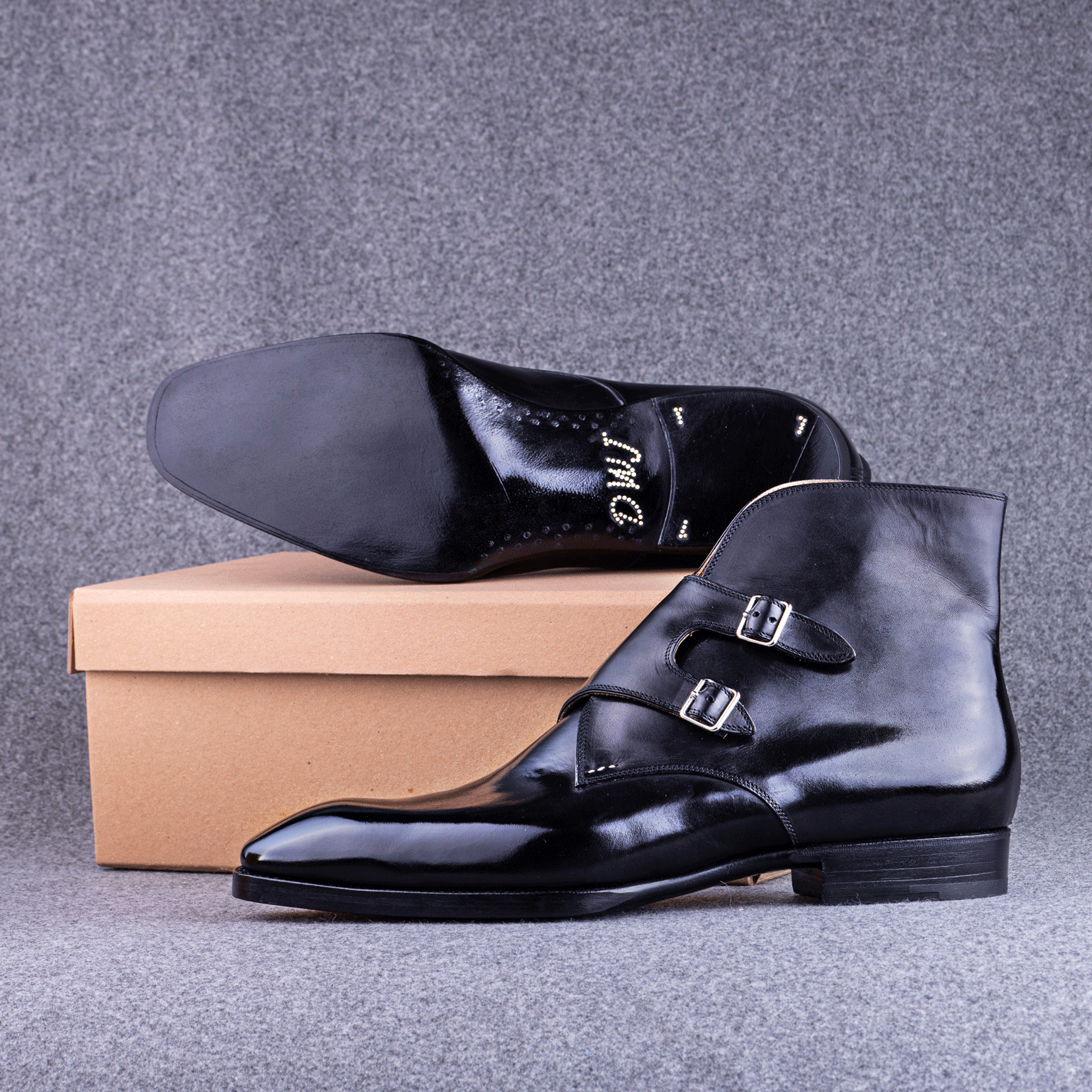 Double buckle high cut boot monk